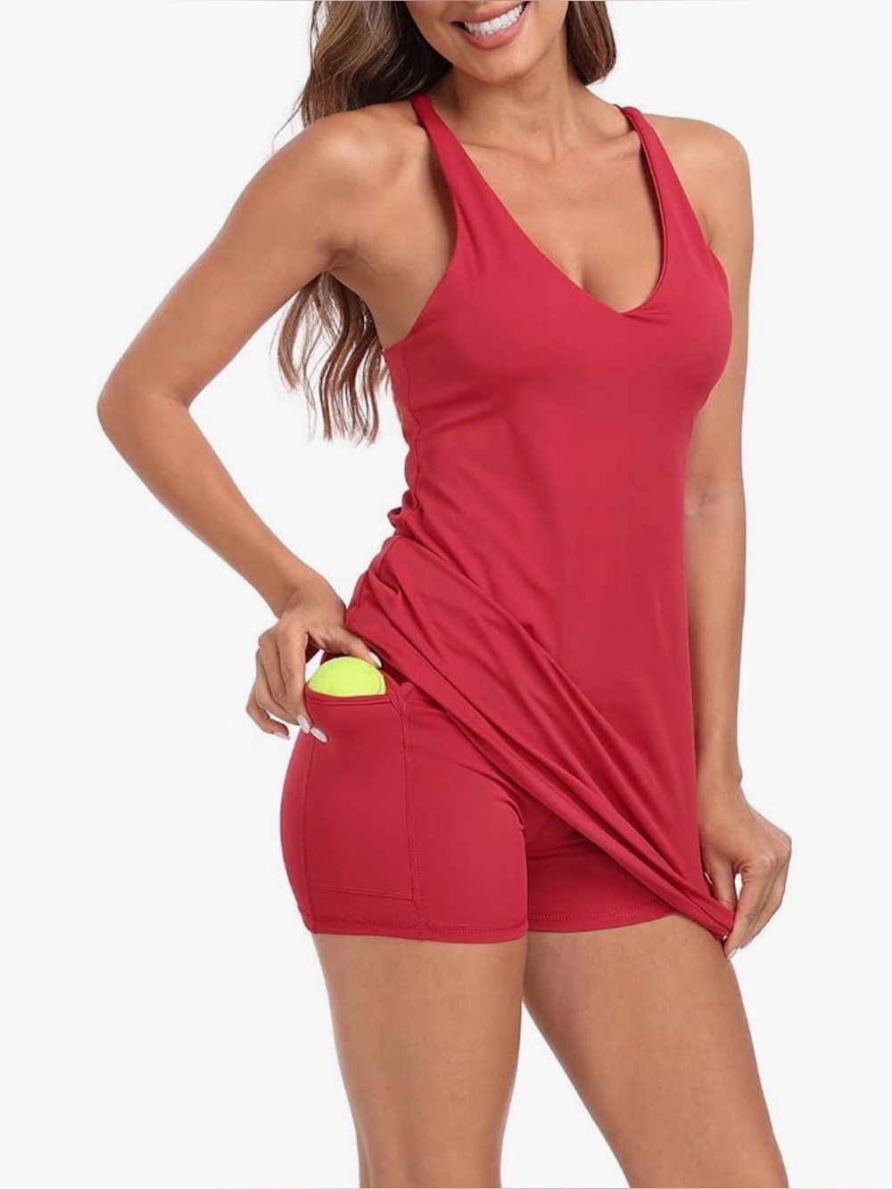 HDE Red Tennis Dress Shorts Set S Built In Bra Tenniscore Golf Activewear - Picture 2 of 10
